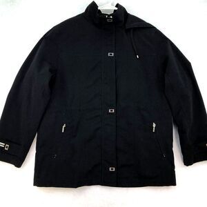 IZ Sport Windbreaker Raincoat Woman's Size L  Black Fully Lined Removable Hood
